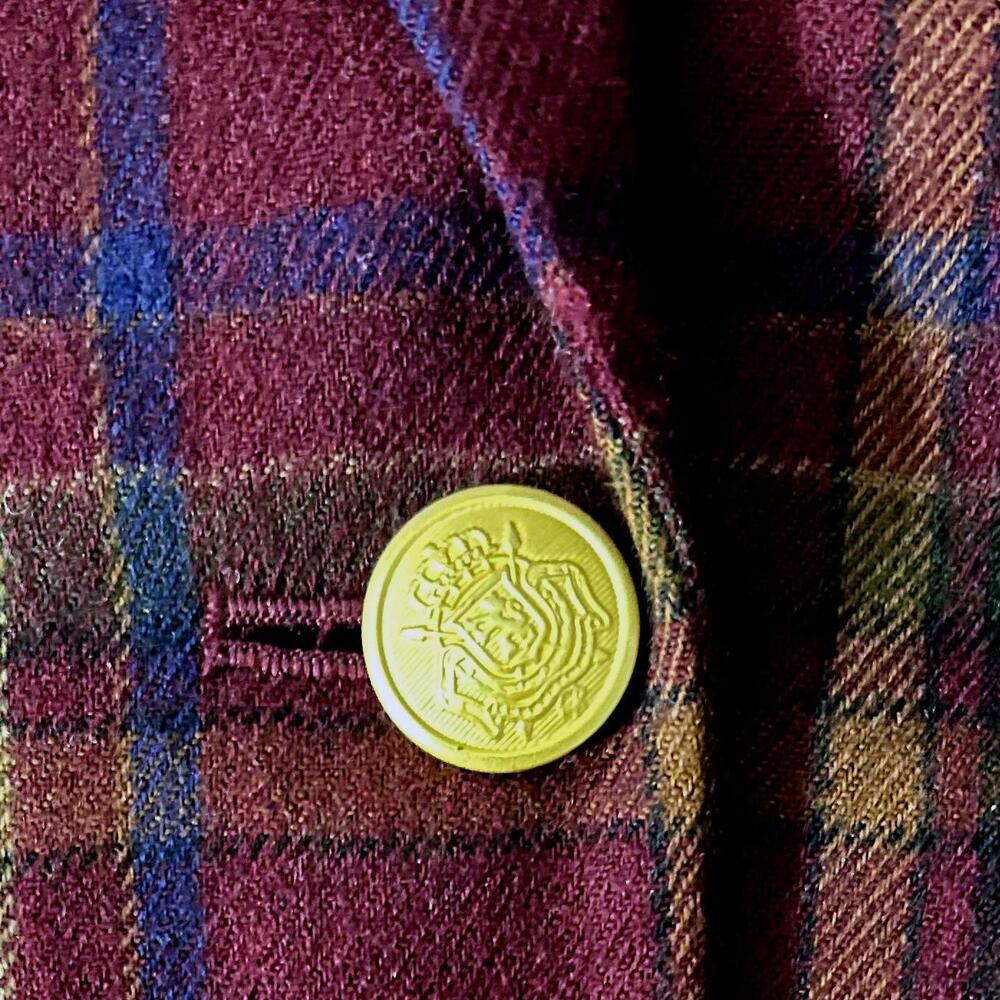 VALERIE STEVENS Womens (14) Pure Wool Burgundy Plaid Blazer Jacket - Lined - Picture 9 of 9